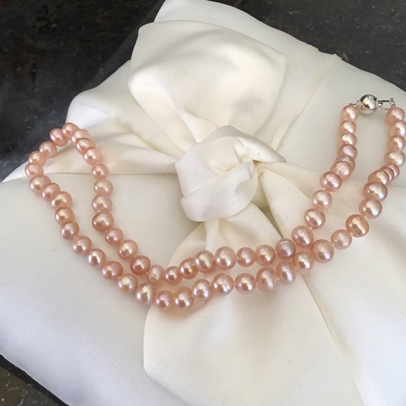 8mm NATURAL peach Pink HAND KNOTTED Pearl Strand. - Picture 4 of 8